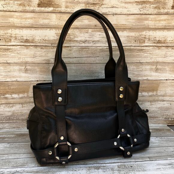 Juicy Couture Handbags - VTG Y2K Juicy Couture Purse Black Leather Studded Satchel Bikercore Grunge Goth